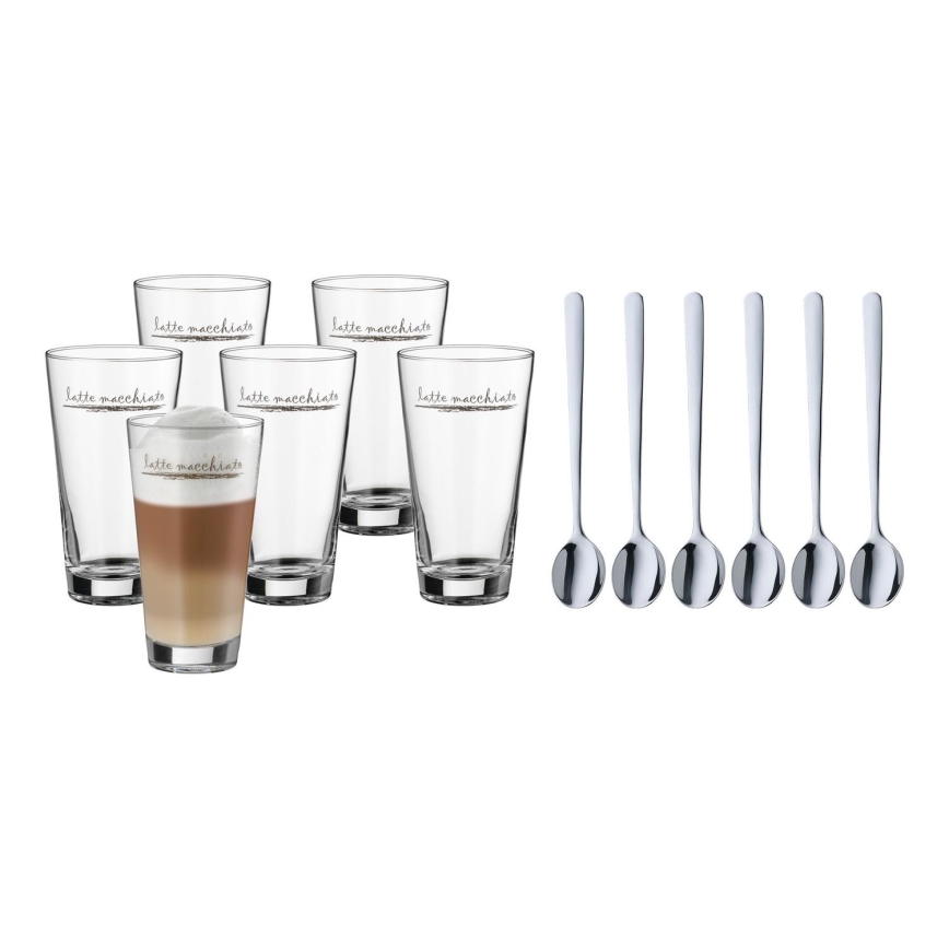 WMF - Set de 6 pahare și linguri pentru latte macchiato CLEVER & MORE