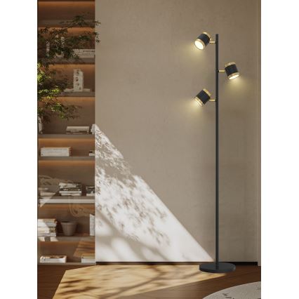 Wofi 3003-304S - Lampă de podea LED dimabilă TOULOUSE 3xLED/7W/230V negru/auriu