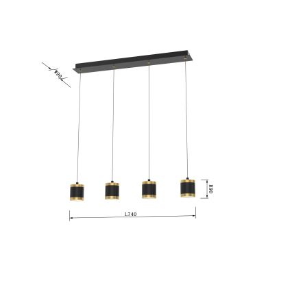 Wofi 7003-404 - Lustră LED dimabilă pe cablu TOULOUSE 4xLED/8,5W/230V negru/auriu