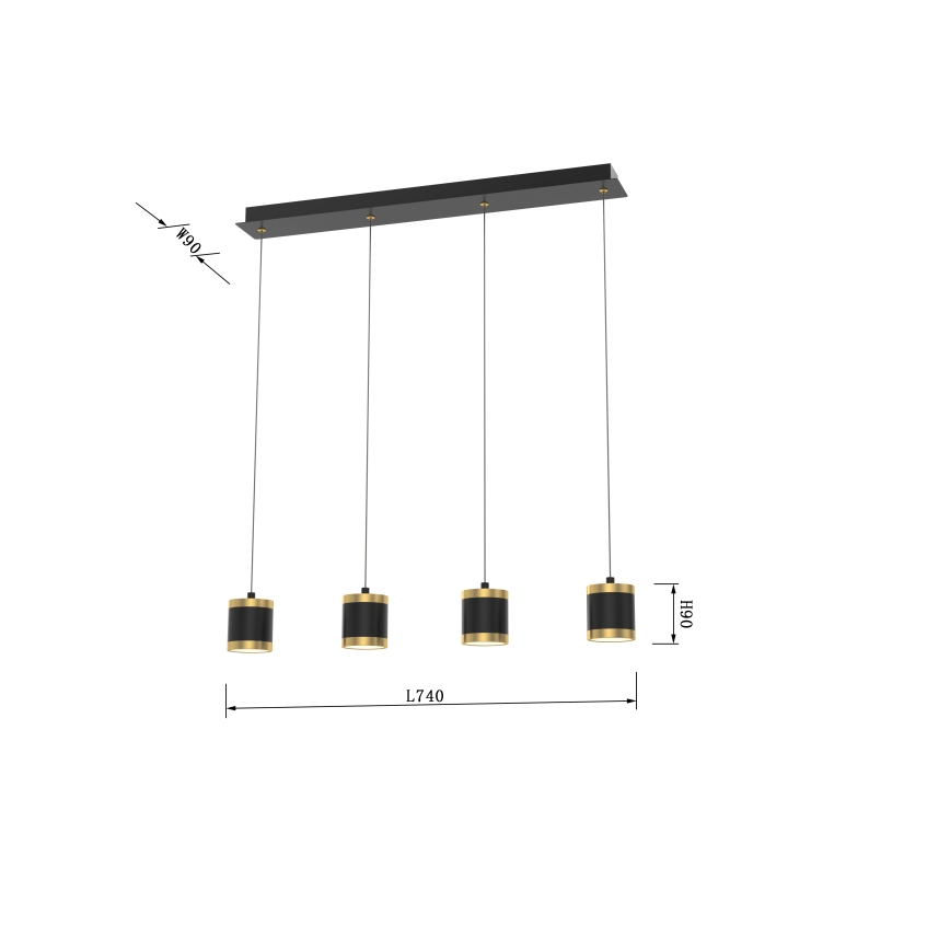 Wofi 7003-404 - Lustră LED dimabilă pe cablu TOULOUSE 4xLED/8,5W/230V negru/auriu