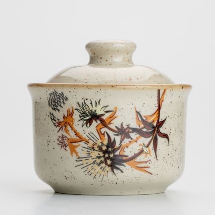 Zaharniță ceramică cu capac, ciulin bej