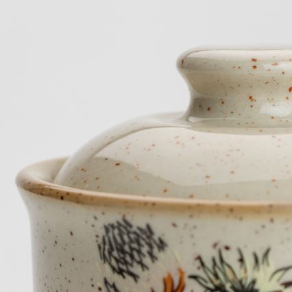 Zaharniță ceramică cu capac, ciulin bej