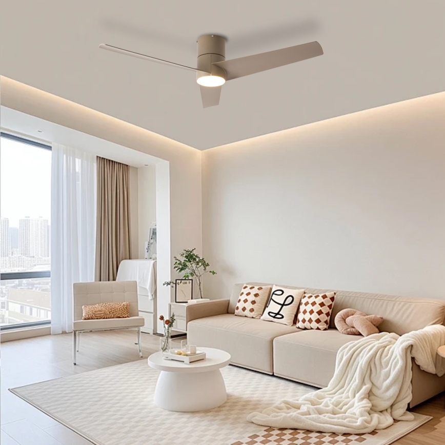 ZEVENTI - Ventilator de tavan LED BARROSA, 18W/230V, 3000/4000/6000K, Wi‑Fi Tuya, bej + telecomandă
