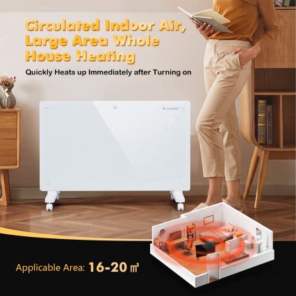 ZEVENTI - Încălzitor electric/convector inteligent montat pe perete cu afișaj LCD 1000/2000W/230V Wi-Fi alb