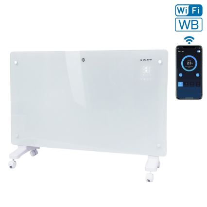 ZEVENTI - Încălzitor electric/convector inteligent montat pe perete cu afișaj LCD 1000/2000W/230V Wi-Fi alb