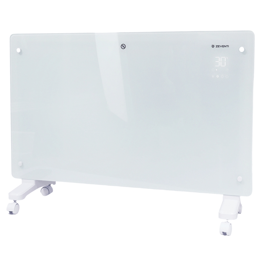 ZEVENTI - Încălzitor electric/convector inteligent montat pe perete cu afișaj LCD 1000/2000W/230V Wi-Fi alb