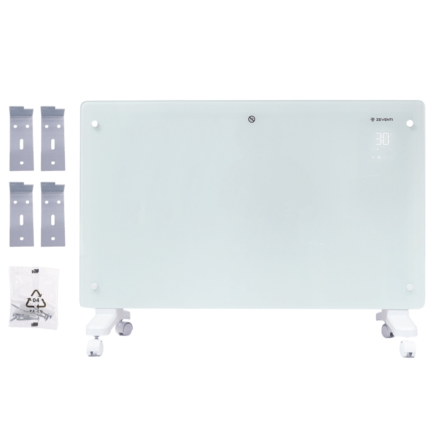 ZEVENTI - Încălzitor electric/convector inteligent montat pe perete cu afișaj LCD 1000/2000W/230V Wi-Fi alb