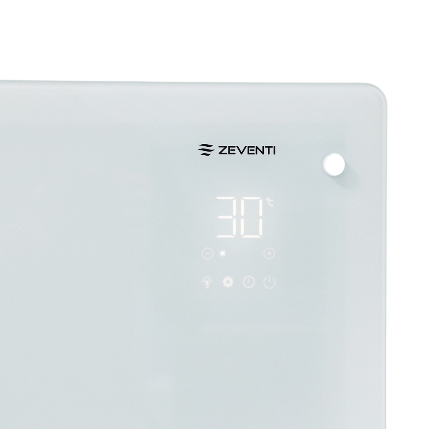 ZEVENTI - Încălzitor electric/convector inteligent montat pe perete cu afișaj LCD 1000/2000W/230V Wi-Fi alb