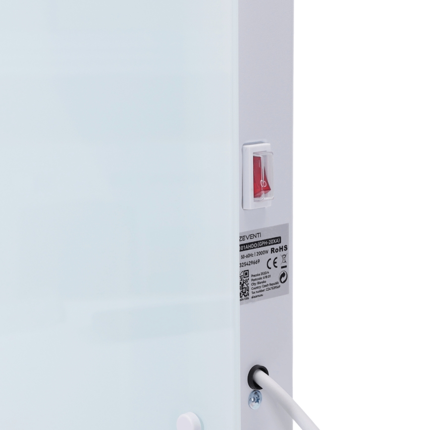 ZEVENTI - Încălzitor electric/convector inteligent montat pe perete cu afișaj LCD 1000/2000W/230V Wi-Fi alb
