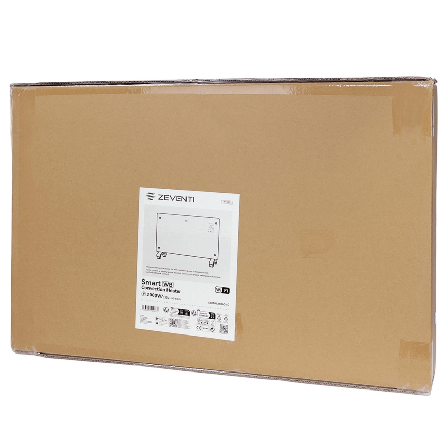 ZEVENTI - Încălzitor electric/convector inteligent montat pe perete cu afișaj LCD 1000/2000W/230V Wi-Fi alb
