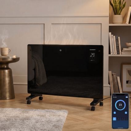 ZEVENTI - Încălzitor/convector electric inteligent de perete cu afișaj LCD 1000/2000W/230V Wi-Fi negru
