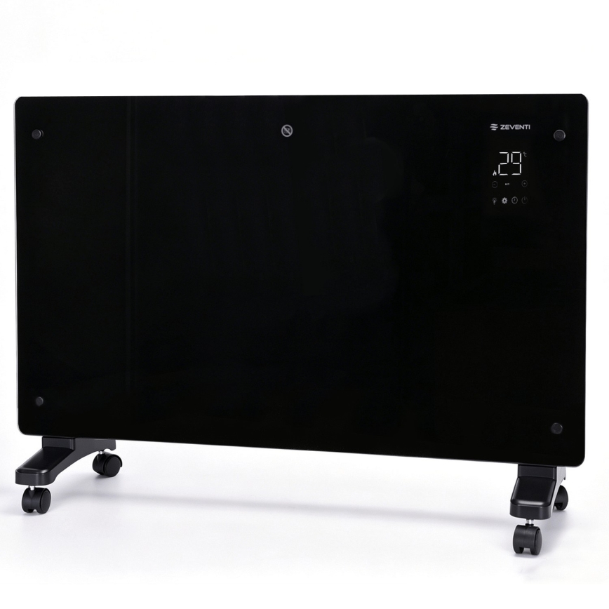 ZEVENTI - Încălzitor/convector electric inteligent de perete cu afișaj LCD 1000/2000W/230V Wi-Fi negru