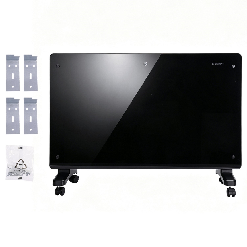 ZEVENTI - Încălzitor/convector electric inteligent de perete cu afișaj LCD 1000/2000W/230V Wi-Fi negru