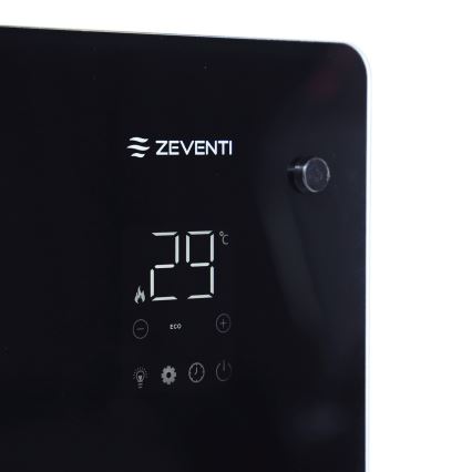 ZEVENTI - Încălzitor/convector electric inteligent de perete cu afișaj LCD 1000/2000W/230V Wi-Fi negru