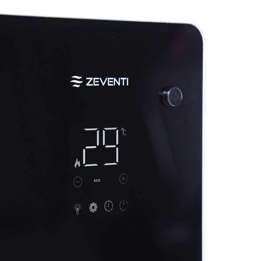 ZEVENTI - Încălzitor/convector electric inteligent de perete cu afișaj LCD 1000/2000W/230V Wi-Fi negru