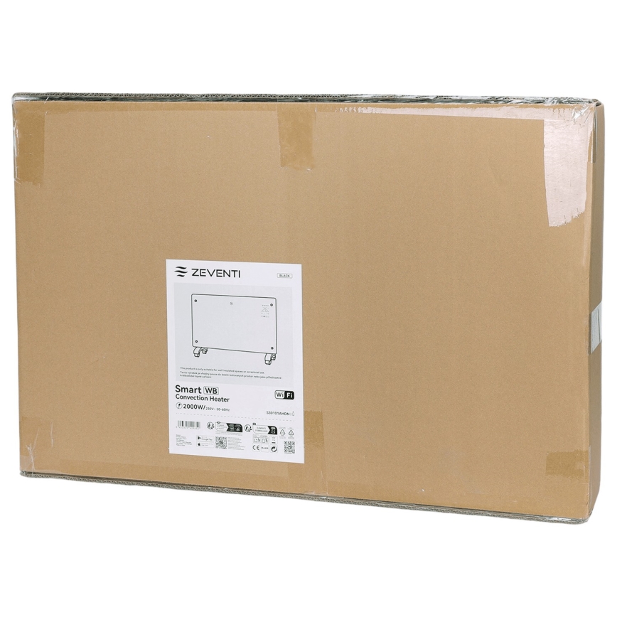 ZEVENTI - Încălzitor/convector electric inteligent de perete cu afișaj LCD 1000/2000W/230V Wi-Fi negru