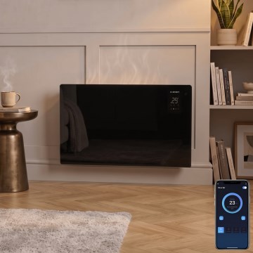 ZEVENTI - Încălzitor/convector electric inteligent de perete cu afișaj LCD 1000/2000W/230V Wi-Fi negru