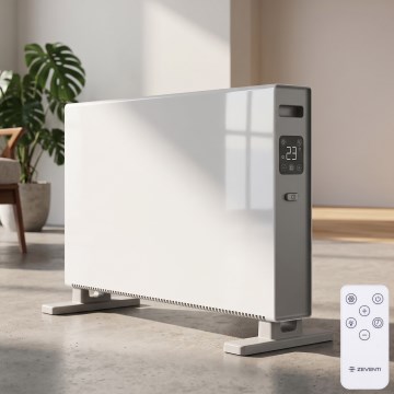ZEVENTI - Încălzitor electric/convector cu afișaj LCD 1250/2000 W/230 V alb + telecomandă