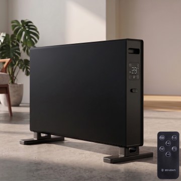 ZEVENTI - Încălzitor electric/convector cu afișaj LCD 1250/2000W/230V negru + telecomandă