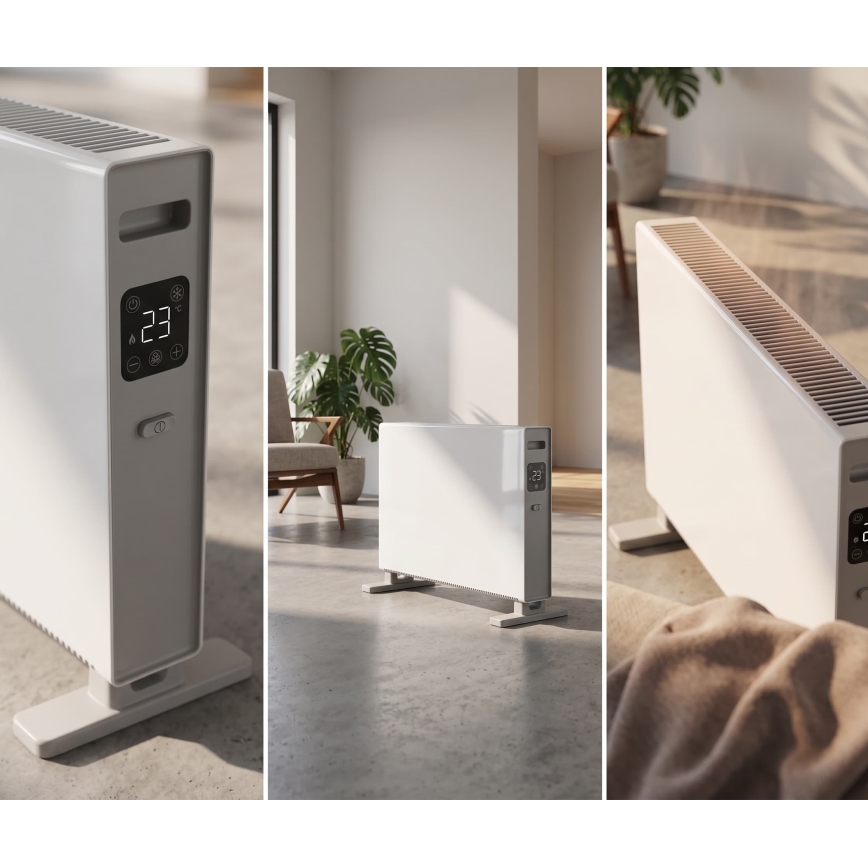 ZEVENTI - Încălzitor electric/convector cu afișaj LCD 1250/2000 W/230 V alb + telecomandă
