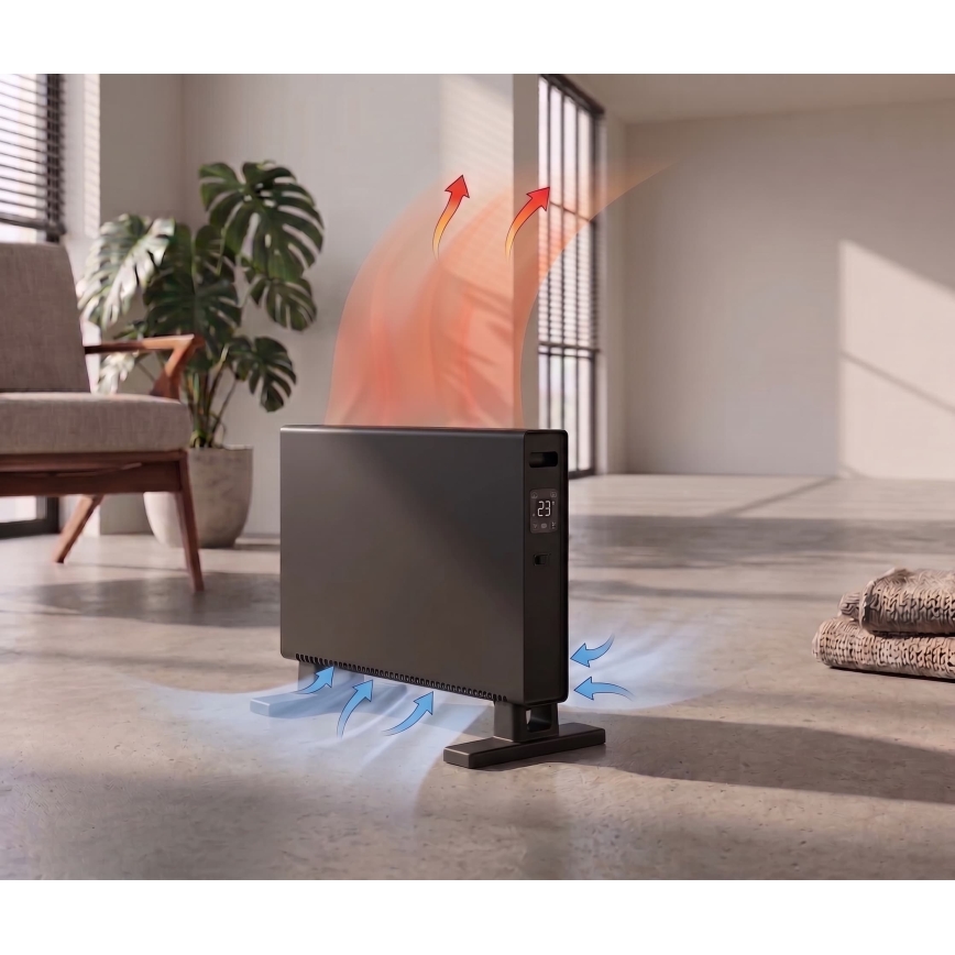 ZEVENTI - Încălzitor electric/convector cu afișaj LCD 1250/2000W/230V negru + telecomandă