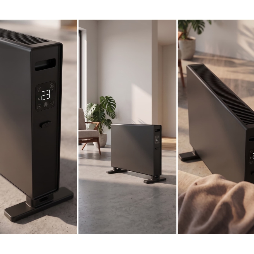 ZEVENTI - Încălzitor electric/convector cu afișaj LCD 1250/2000W/230V negru + telecomandă