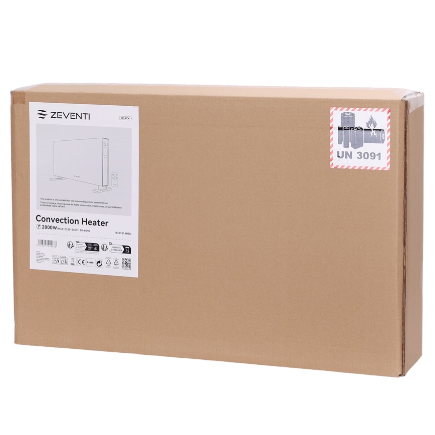 ZEVENTI - Încălzitor electric/convector cu afișaj LCD 1250/2000W/230V negru + telecomandă