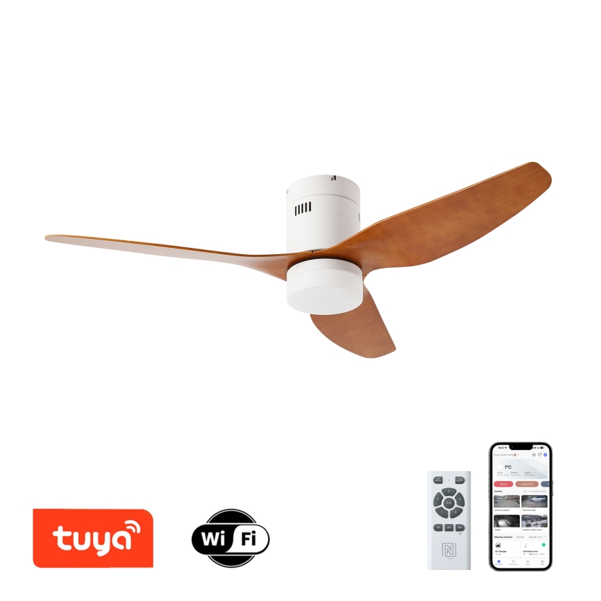 ZEVENTI - Ventilator de tavan PADUA cu LED/18W/230V 3000/4000/6000K Wi-Fi Tuya alb/maro + telecomandă