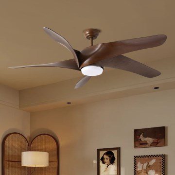 ZEVENTI LUCCA – ventilator de tavan LED, 18W, 230V, 3000/4000/6000K, Wi‑Fi Tuya, maro, cu telecomandă