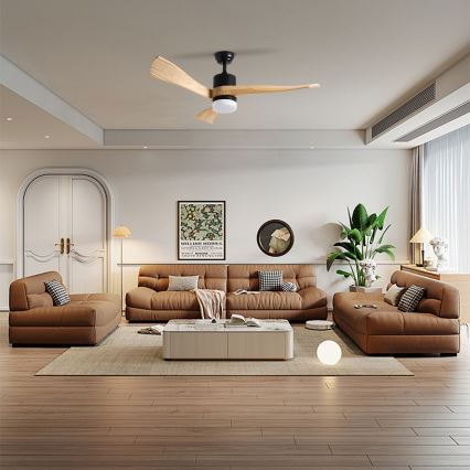 ZEVENTI - Ventilator de tavan NATURITO LED/18W/230V 3000/4000/6000K Wi-Fi Tuya negru/stejar + telecomandă