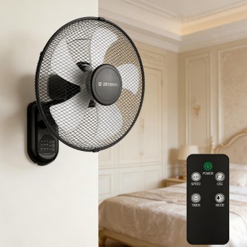 ZEVENTI - Ventilator de perete FANNY, 45W/230V, Ø 41 cm, negru, cu telecomandă