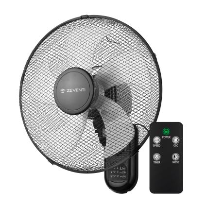 ZEVENTI - Ventilator de perete FANNY, 45W/230V, Ø 41 cm, negru, cu telecomandă