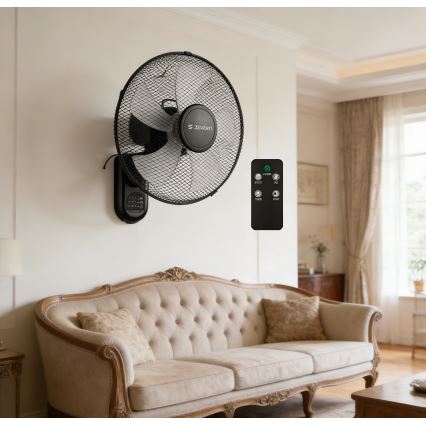 ZEVENTI - Ventilator de perete FANNY, 45W/230V, Ø 41 cm, negru, cu telecomandă