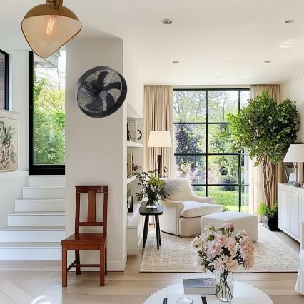 ZEVENTI - Ventilator de perete FANNY, 50 W / 230 V, diametru 45 cm, negru, cu telecomandă