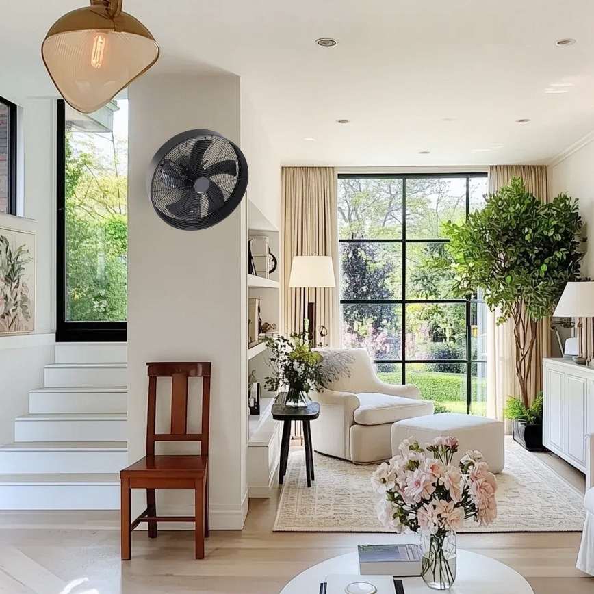 ZEVENTI - Ventilator de perete FANNY, 50 W / 230 V, diametru 45 cm, negru, cu telecomandă