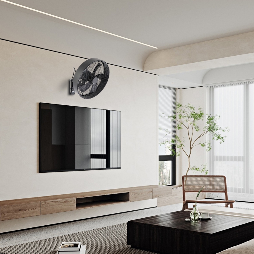 ZEVENTI - Ventilator de perete FANNY, 50 W / 230 V, diametru 45 cm, negru, cu telecomandă