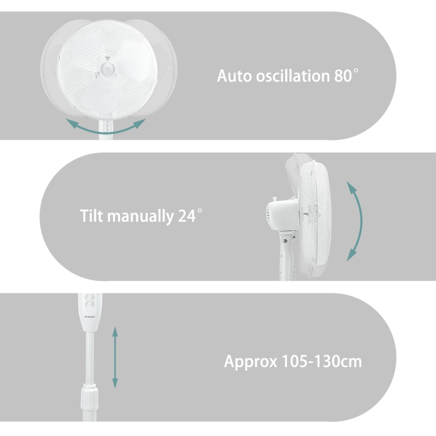 ZEVENTI - Ventilator de podea FLOW 40W/230V alb