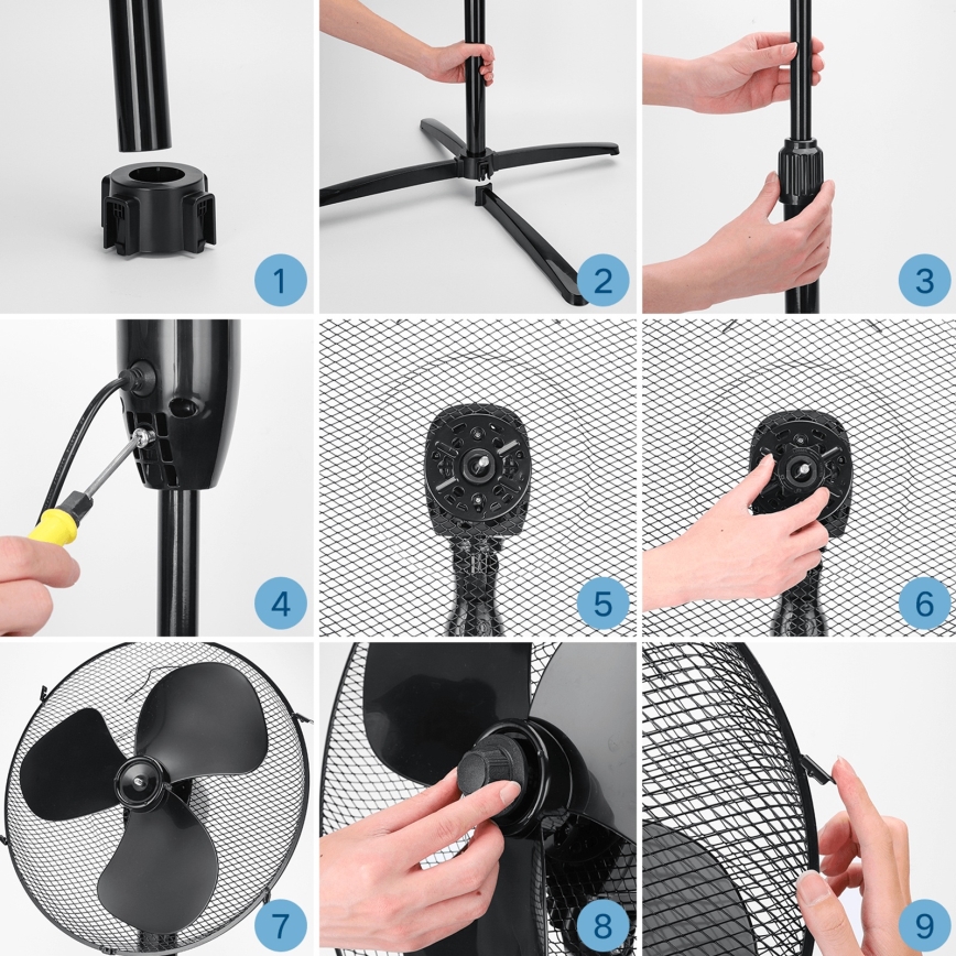 ZEVENTI - Ventilator de podea 40W/230V, diametru 40 cm, negru