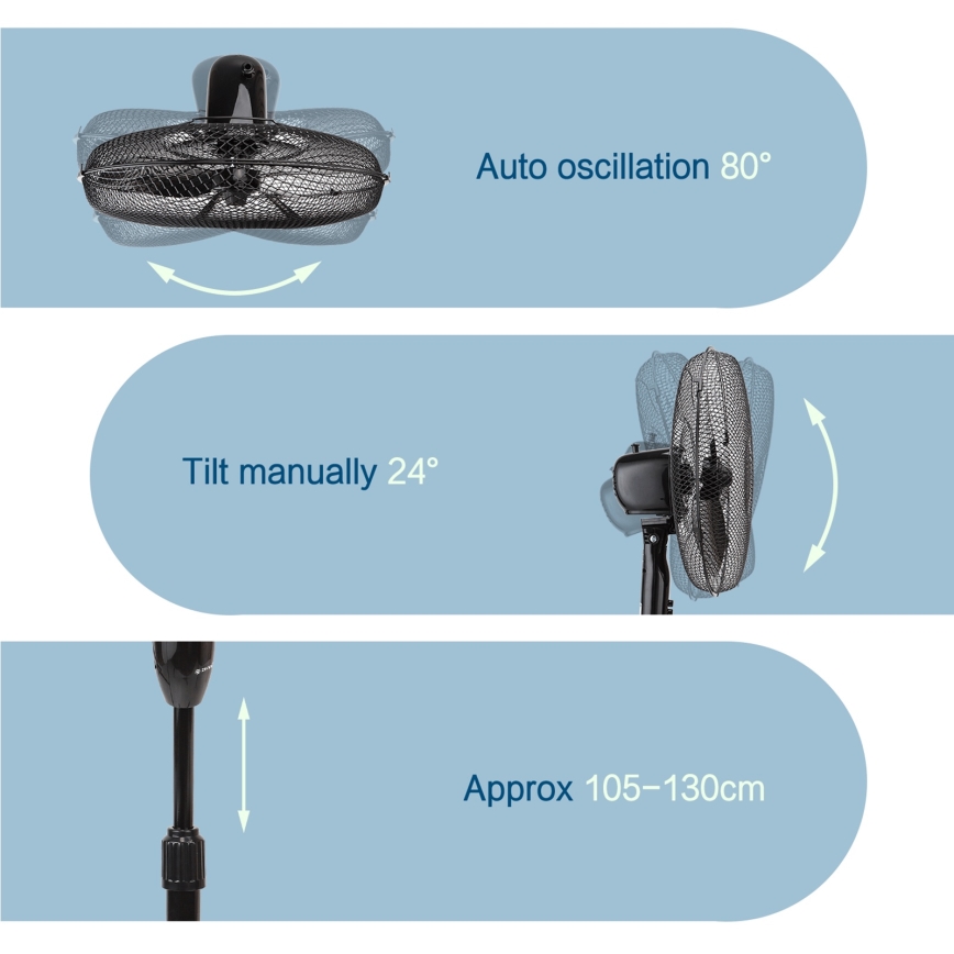 ZEVENTI - Ventilator de podea 40W/230V, diametru 40 cm, negru