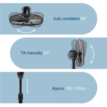 ZEVENTI - Ventilator de podea FLOW 40W/230V, negru