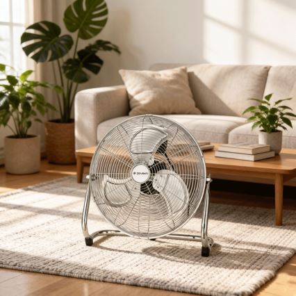 ZEVENTI - Ventilator de podea FLOW, 100W/230V, Ø 54 cm, crom lucios