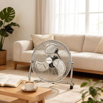 ZEVENTI - Ventilator de podea FLOW, 100W/230V, Ø 54 cm, crom lucios