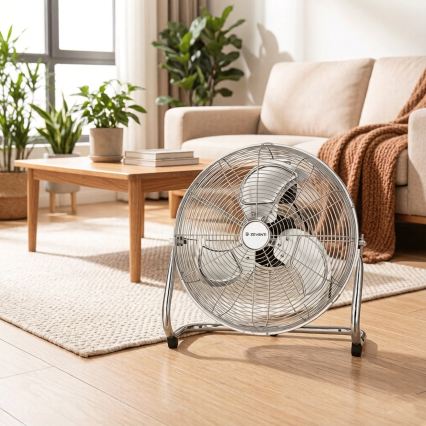 ZEVENTI - Ventilator de podea FLOW, 100W/230V, Ø 54 cm, crom lucios