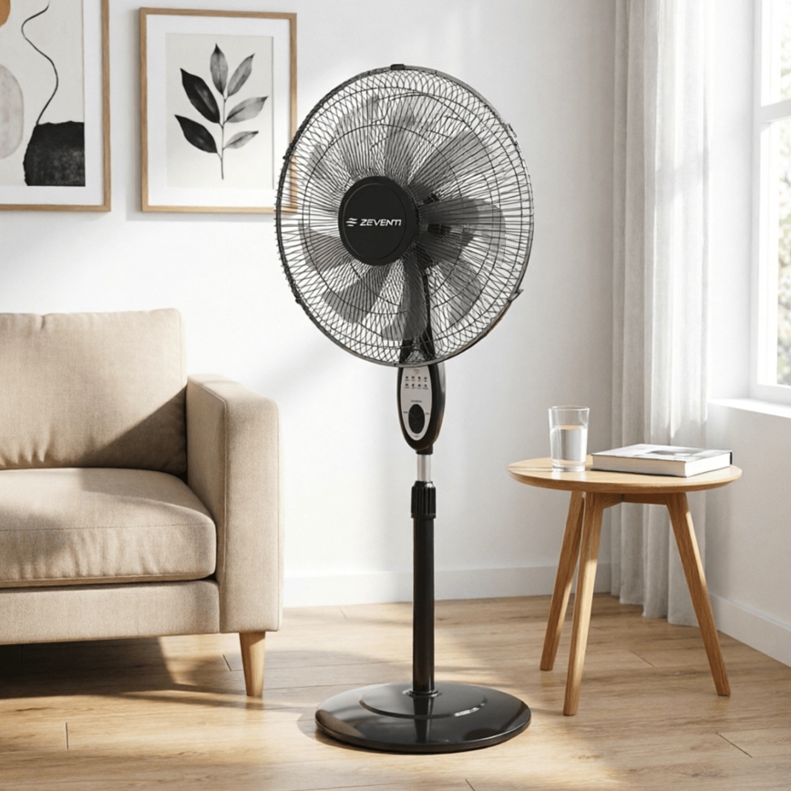 ZEVENTI - Ventilator de podea FLOW, 55 W / 230 V, 130 cm, negru + telecomandă