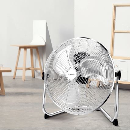 ZEVENTI - Ventilator de podea FLOW, 60 W/230 V, 44,5 cm, crom lucios