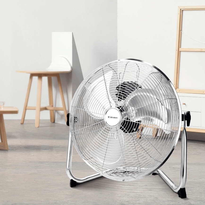ZEVENTI - Ventilator de podea FLOW, 60 W/230 V, 44,5 cm, crom lucios