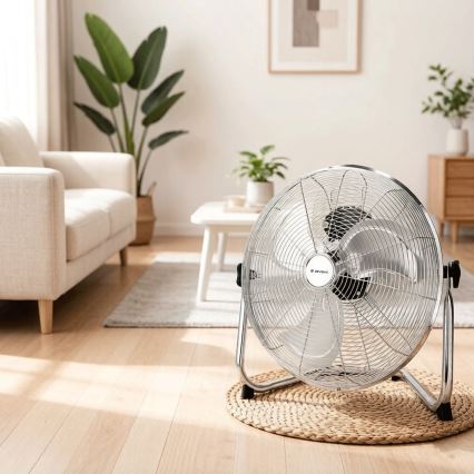 ZEVENTI - Ventilator de podea FLOW, 60 W/230 V, 44,5 cm, crom lucios
