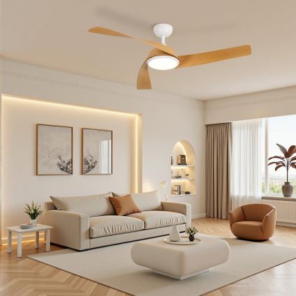 ZEVENTI - Ventilator de tavan LED reglabil AERYS LED/24W/230V 3000/4000/6000K Wi-Fi Tuya alb/stejar + telecomandă