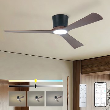 ZEVENTI - Ventilator de tavan AUREX cu LED și lumină reglabilă, 24W/230V, 3000/4000/6000K, Wi-Fi Tuya, negru/nuc + telecomandă
