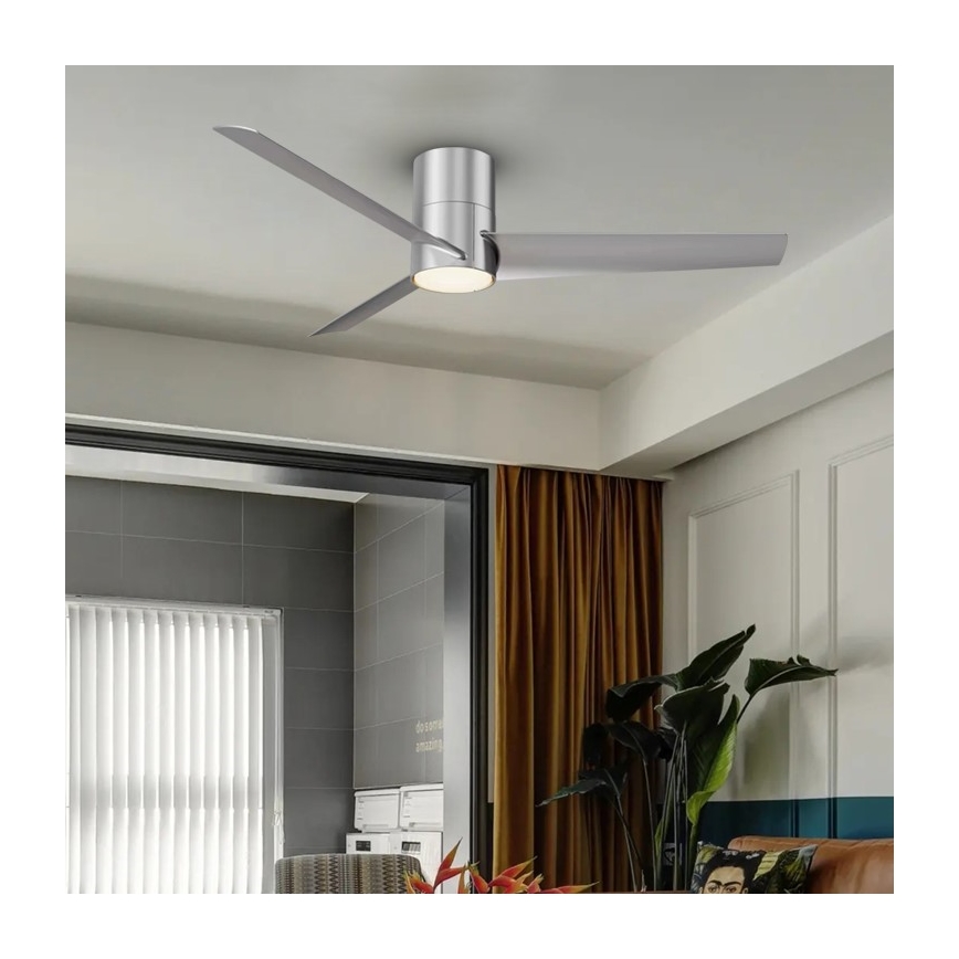 ZEVENTI - Ventilator de tavan cu LED BARROSA, 18W, 230V, 3000/4000/6000K, Wi-Fi Tuya, crom mat, telecomandă inclusă